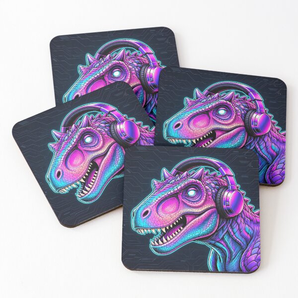 Item preview, Carnosaurus Cyberpunk with Neon Headphones – Neon Dino Design designed and sold by CyberGlow Designs.