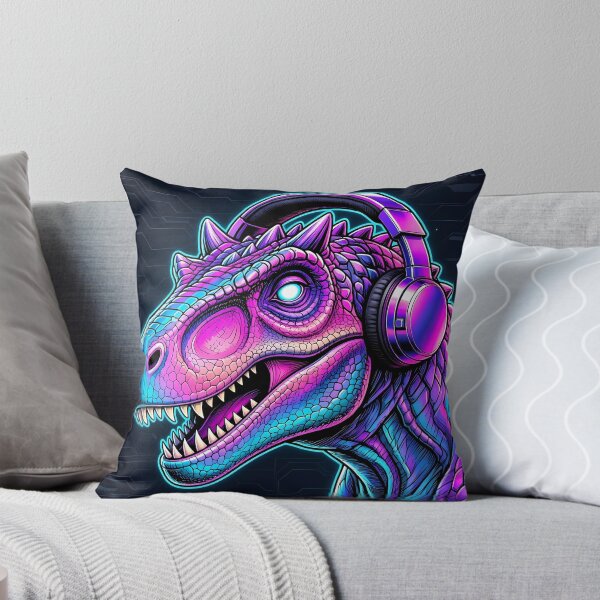 Item preview, Carnosaurus Cyberpunk with Neon Headphones – Neon Dino Design designed and sold by CyberGlow Designs.