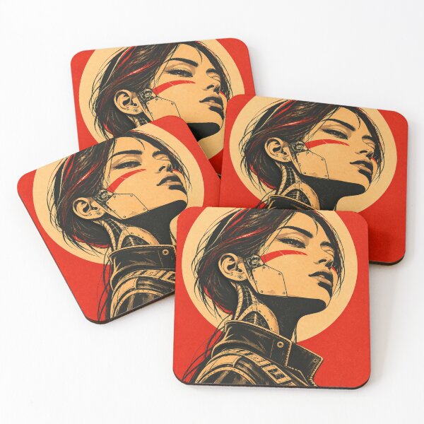 Item preview, Retro Cyberpunk Cyborg Woman with Red Sun Halo designed and sold by NordenPosters.