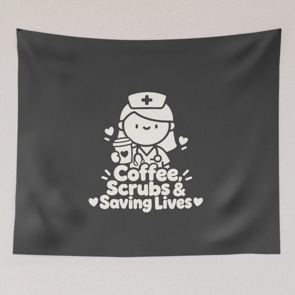 Item preview, Coffee, Scrubs & Saving Lives Nurse Line Art designed and sold by KiwyStudio.
