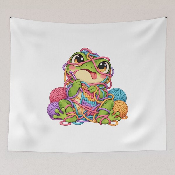 Item preview, Cute Crochet Frog Tangled in Colorful Yarn designed and sold by BAAKSHOP.