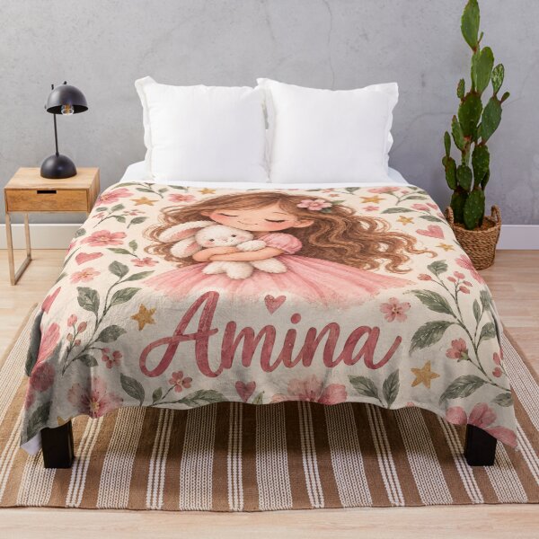 Item preview, Amina Floral Storybook Girl and Bunny Blanket designed and sold by Cartoon art with a purpose ❤️ Supporting Althea’s friends .