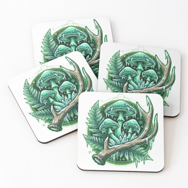 Item preview, Aesthetic Mystic Forest Magic Mushrooms & Frosted Antlers Fantasy Art designed and sold by m.mmado.
