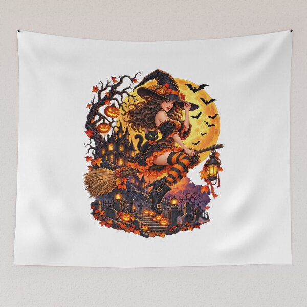 Item preview, Midnight Witch Flying Over Haunted Mansion – Halloween Art designed and sold by aestheticguru.