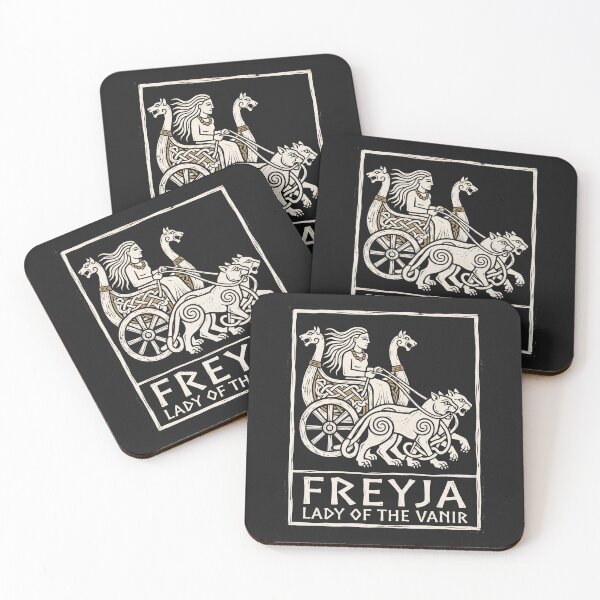 Item preview, Freyja Lady of the Vanir – Cat Chariot Viking Linocut designed and sold by Odd World.