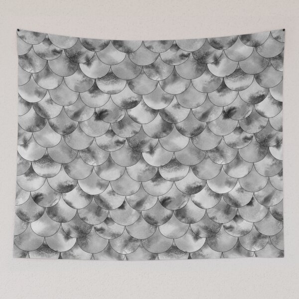 Item preview, Black and white watercolor mermaid tales inspired pattern designed and sold by Visual Arts Dominika Cybuch.