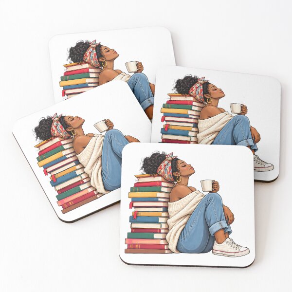 Item preview, Black Woman and Books Stack Afro Girl Book Lover designed and sold by ArtDesignTp.