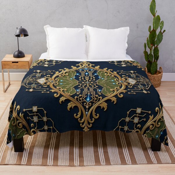 Item preview, Luxury Cyberpunk Baroque Crest Tech Damask Green Pattern designed and sold by Breezes-of-Ida.