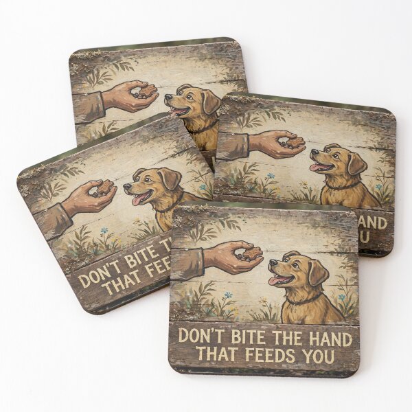Item preview, Don't Bite the Hand That Feeds You — Rustic Wooden Dog Sign, Old Saying designed and sold by Stevercortinas.