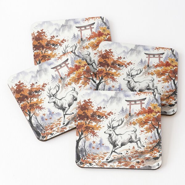 Item preview, Japanese Sumi-e Style - Sacred Autumn Deer in Forest designed and sold by iris-festival.