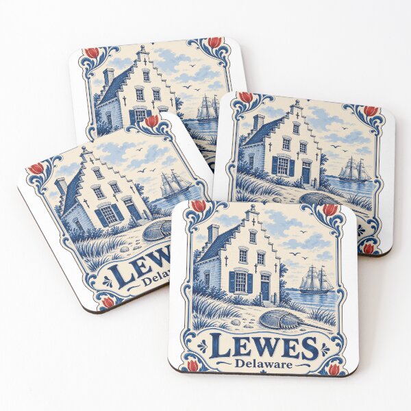 Item preview, Lewes Delaware Delft Tile Horseshoe Crab Tall Ship Vintage Coastal Souvenir designed and sold by North Shore Prints.