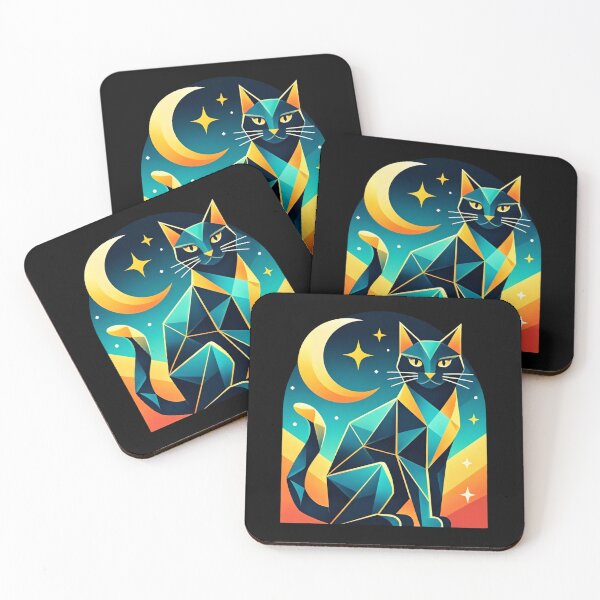 Item preview, Geometric Celestial Cat – Crescent Moon and Stars, Low Poly Art designed and sold by Pixel_Phantom_.