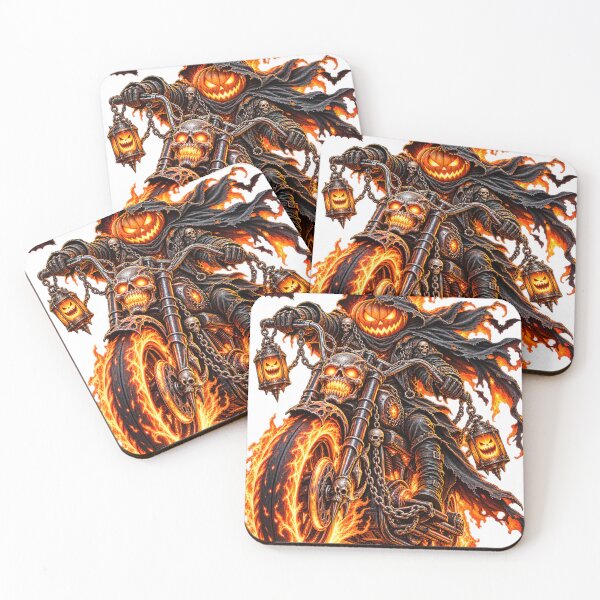 Item preview, Inferno Reaper Halloween Motorcycle – Flaming Pumpkin Rider Dark Fantasy Art designed and sold by aestheticguru.