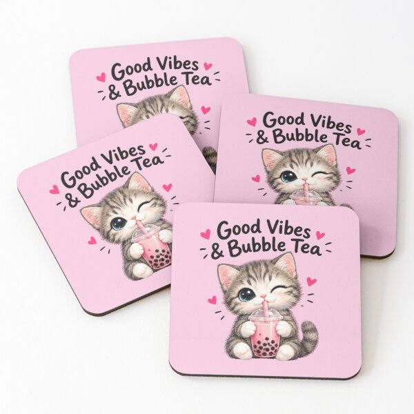 Item preview, Good Vibes and Bubble Tea Kawaii Gray Kitten designed and sold by MushArtist.