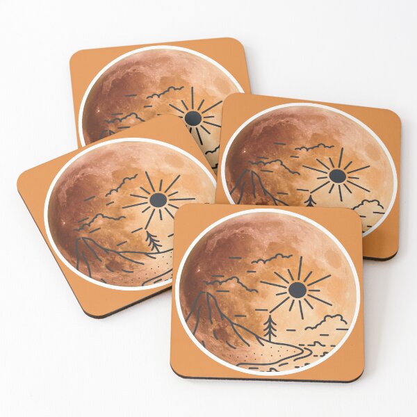 Item preview, Copper Blood Moon Mountain & Sun Aesthetic Line Art designed and sold by T-ShirtTerrace.