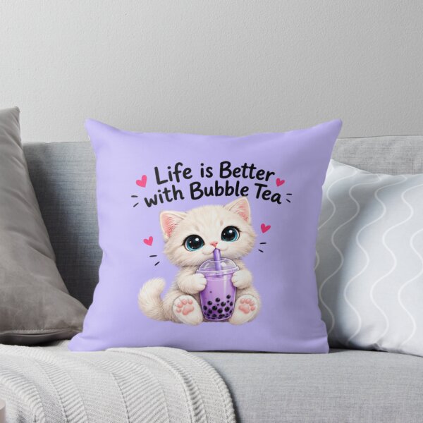 Item preview, Life Is Better with Bubble Tea Kawaii White Kitten designed and sold by MushArtist.