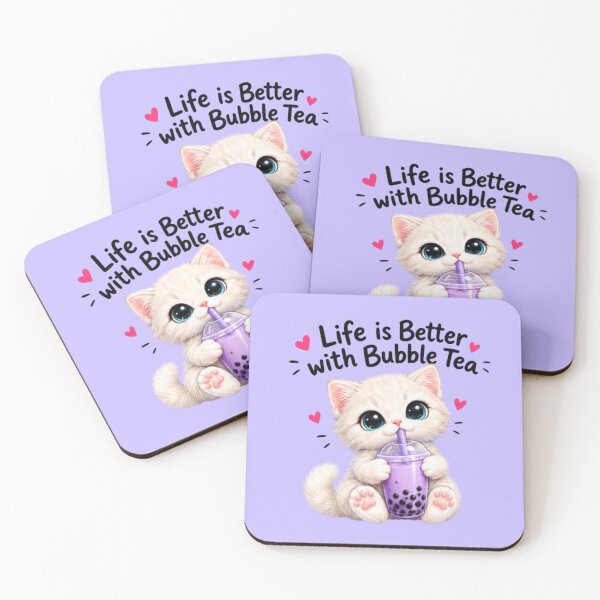 Item preview, Life Is Better with Bubble Tea Kawaii White Kitten designed and sold by MushArtist.