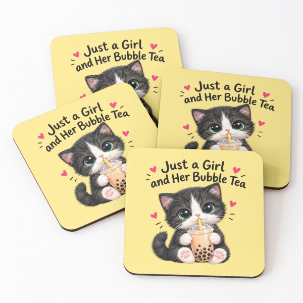 Item preview, Just a Girl and Her Bubble Tea Kawaii Tuxedo Cat designed and sold by MushArtist.