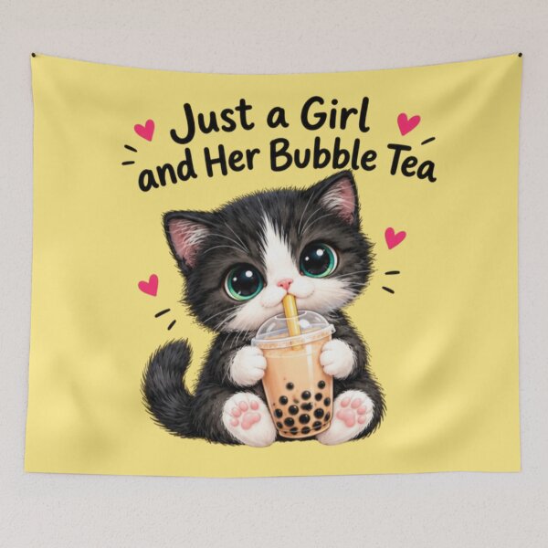 Item preview, Just a Girl and Her Bubble Tea Kawaii Tuxedo Cat designed and sold by MushArtist.