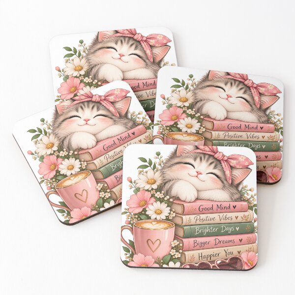 Item preview, Cute Cat Positive Vibes Aesthetic Floral Books and Coffee designed and sold by aestheticguru.