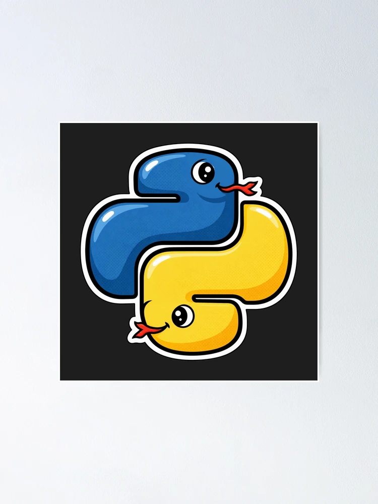 Thumbnail 1 of 3, Poster, Cute Python Snakes Logo Sticker - Programmer Coding designed and sold by Stick Erify.
