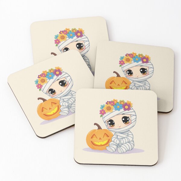 Item preview, Cute Mummy with Floral Crown and Pumpkin Halloween Art designed and sold by Fine-Arts-Lab.