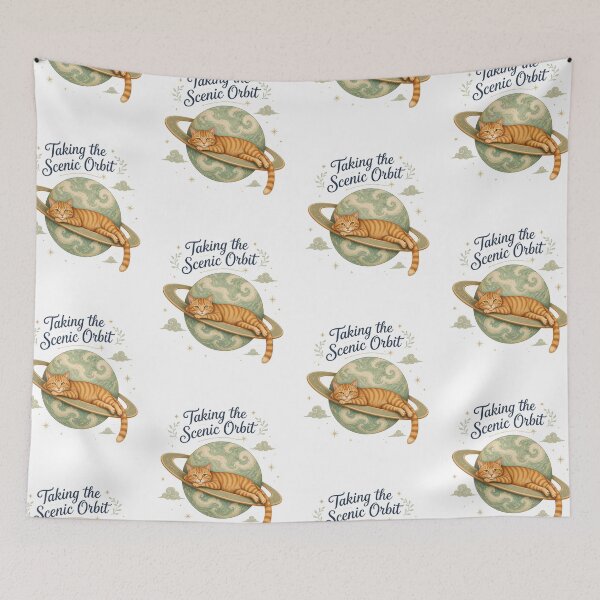 Item preview, Orange Tabby Planet Cat – Taking the Scenic Orbit designed and sold by PurrBloom Studio.