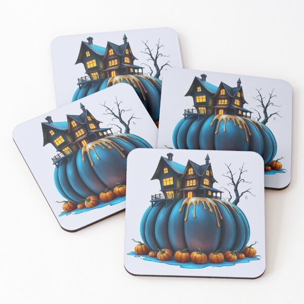 Item preview, Spooky Haunted House on Blue Pumpkin Halloween Art designed and sold by Fine-Arts-Lab.