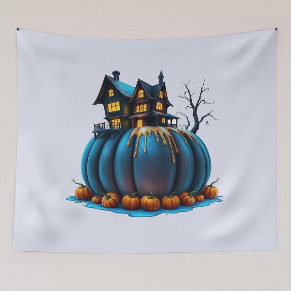 Item preview, Spooky Haunted House on Blue Pumpkin Halloween Art designed and sold by Fine-Arts-Lab.