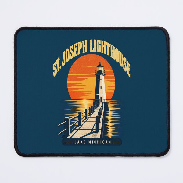 Item preview, St. Joseph North Pier Lighthouse Michigan Vintage Sunset | Lake Michigan Retro Coastal Travel Design designed and sold by Globalcitytees.