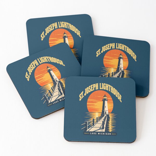 Item preview, St. Joseph North Pier Lighthouse Michigan Vintage Sunset | Lake Michigan Retro Coastal Travel Design designed and sold by Globalcitytees.