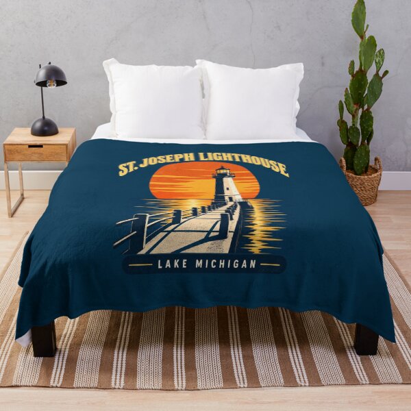 Item preview, St. Joseph North Pier Lighthouse Michigan Vintage Sunset | Lake Michigan Retro Coastal Travel Design designed and sold by Globalcitytees.