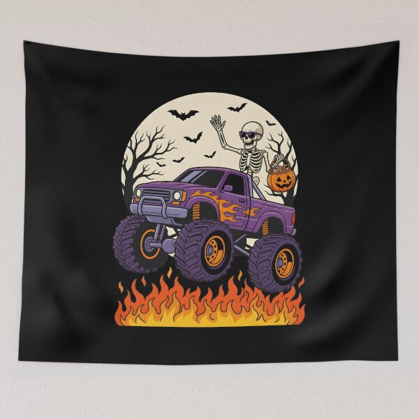 Item preview, Skeleton Monster Truck Halloween Flames Moon Bats designed and sold by Dmo3HarkoArt.