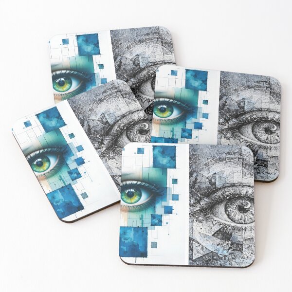 Item preview, DAY & NIGHT Diptych - Blue Geometric Eye and Lunar Ink Eye designed and sold by Art Shop Doris.