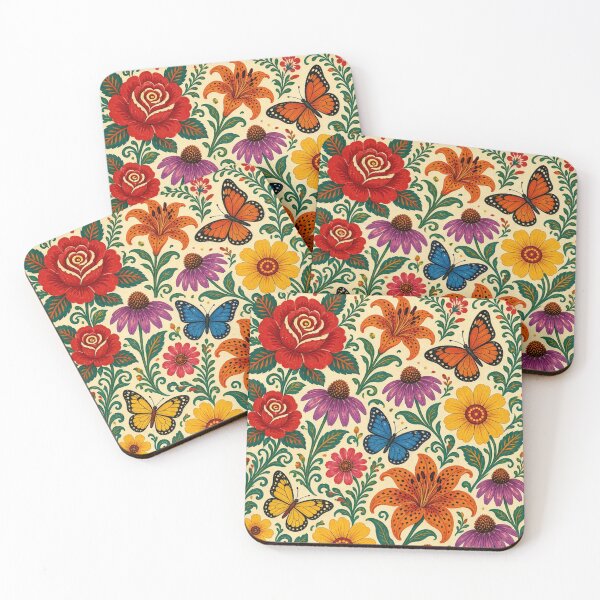 Item preview, Folk Art Floral Bouquet Traditional Pattern with Roses and Butterflies designed and sold by Nexus Space.