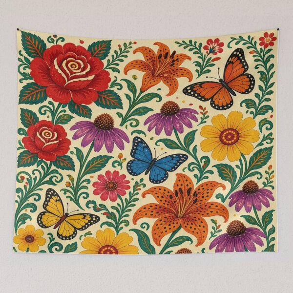Item preview, Folk Art Floral Bouquet Traditional Pattern with Roses and Butterflies designed and sold by Nexus Space.