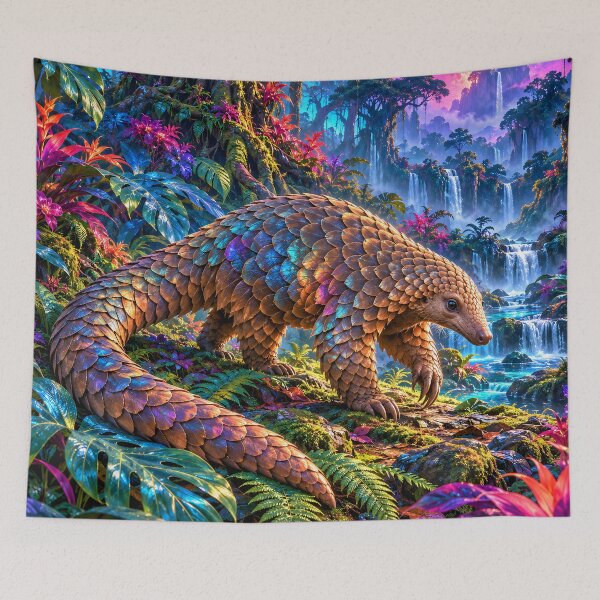 Item preview, Pangolin in Fantasy Jungle | Colorful Tropical Wildlife Art designed and sold by ksgraphics222.