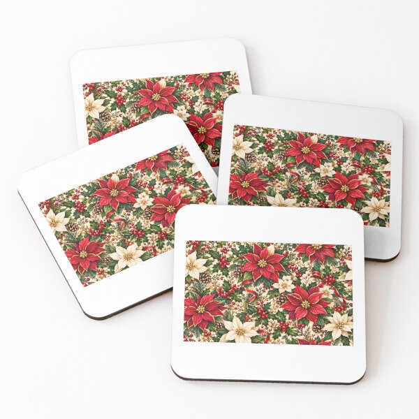 Item preview, Luxury Christmas Poinsettia & Holly – Red and Ivory Botanical Pattern designed and sold by Eternal Dose.