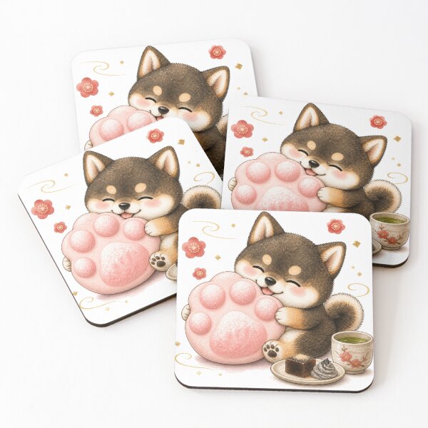Item preview, Sesame Shiba Inu Hugging a Pink Paw Mochi designed and sold by Kawaii Matcha Studio.