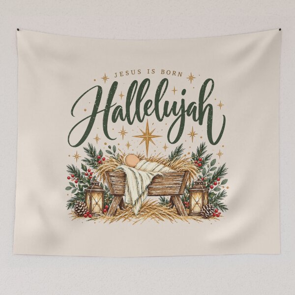 Item preview, Jesus Is Born Hallelujah, Vintage Christian Christmas Nativity Scene, Baby Jesus in the Manger, Religious Holiday Faith Celebration designed and sold by Cchotlan.