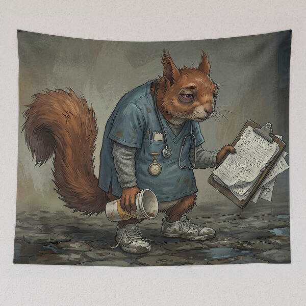 Item preview, Funny Exhausted Squirrel Night Shift Nurse NHS Hospital Art designed and sold by Englandbear.
