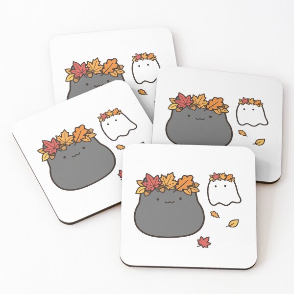 Item preview, Cute Black Cat Ghost Autumn Leaf Crown Fall Kawaii Sticker designed and sold by xiaoxiaochibi.