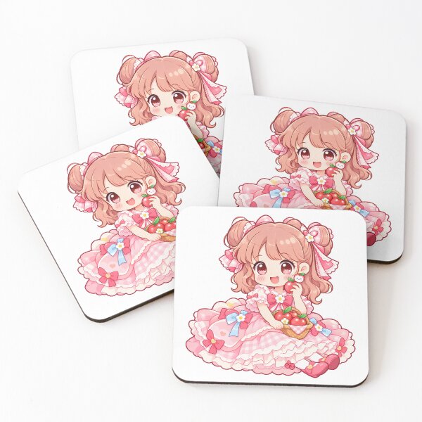 Item preview, Kawaii Apple Basket Princess – Cute Pink Chibi Girl with Apples designed and sold by mumeaw.