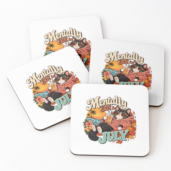 Item preview, Mentally Still In July Funny Retro Cat Iced Coffee Lover Fall Winter Humor designed and sold by salahekn.