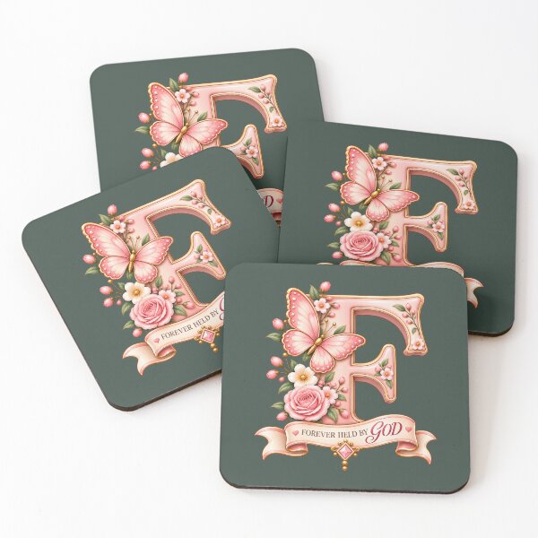 Item preview, Forever Held by God Letter F – Vintage Pink Butterfly Floral Christian Monogram designed and sold by HO•Designs.