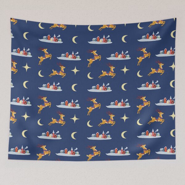 Item preview, Flying Reindeer in the Night Seamless Pattern designed and sold by IvysCreativityHouse.