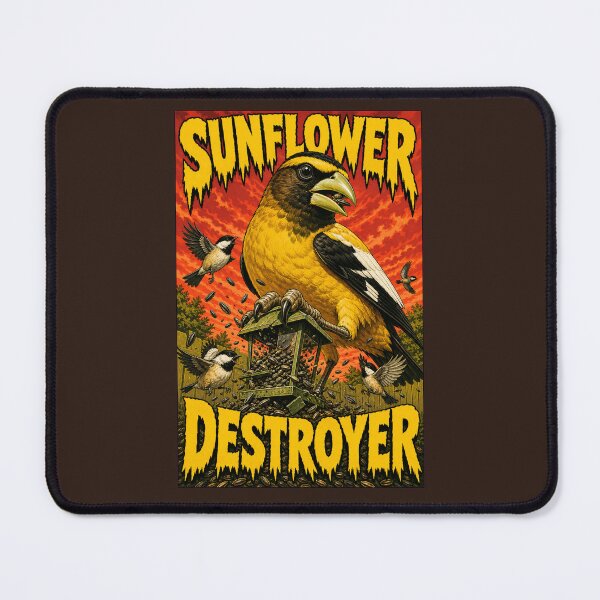 Item preview, Evening Grosbeak Sunflower Destroyer Monster Movie Feeder Bird designed and sold by shifumart.