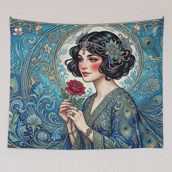 Item preview, Peacock-blue rose portrait designed and sold by Sigtrix.