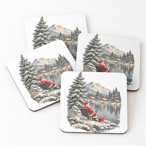 Item preview, Santa Fishing Christmas Winter Lake Mountain PNG, Cozy Holiday Fisherman Sublimation, Snowy Cabin Scene designed and sold by DesignArtist.ia.