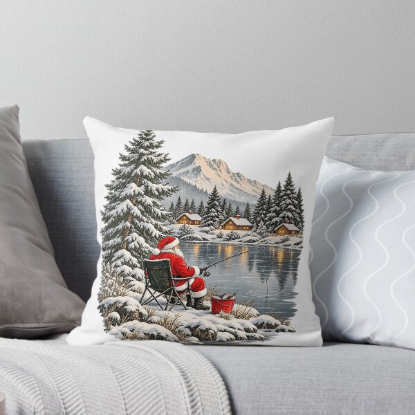 Item preview, Santa Fishing Christmas Winter Lake Mountain PNG, Cozy Holiday Fisherman Sublimation, Snowy Cabin Scene designed and sold by DesignArtist.ia.